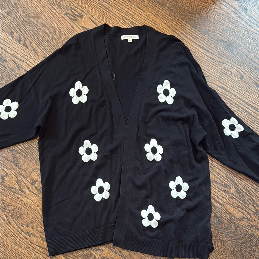 Black and White Floral Cardigan Sweater